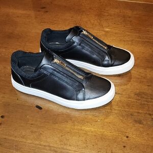 Aldo Black Slip-On Sneakers with Gold Zipper and White Sole